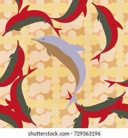 Seamless texture with a flock of dolphins under water, illustration for background