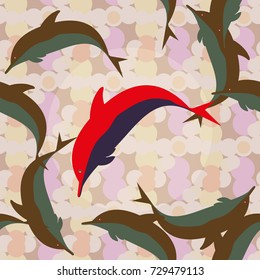 Seamless texture with a flock of dolphins under water, illustration for background
