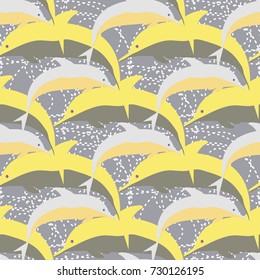 Seamless texture with a flock of dolphins under water, illustration for background