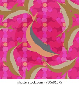 Seamless texture with a flock of dolphins under water, illustration for background