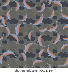 Seamless texture with a flock of dolphins under water, illustration for background