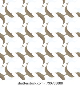 Seamless texture with a flock of dolphins under water, illustration for background