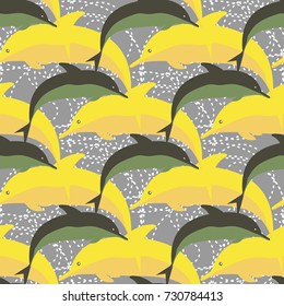 Seamless texture with a flock of dolphins under water, illustration for background
