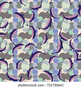 Seamless texture with a flock of dolphins under water, illustration for background