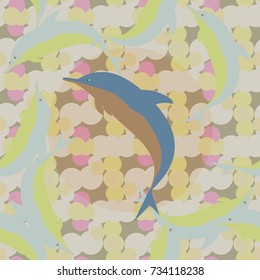 Seamless texture with a flock of dolphins under water, illustration for background