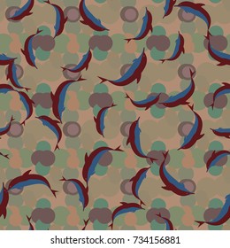 Seamless texture with a flock of dolphins under water, illustration for background