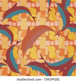 Seamless texture with a flock of dolphins under water, illustration for background