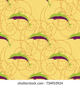 Seamless texture with a flock of dolphins under water, illustration for background