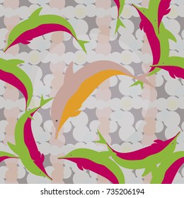 Seamless texture with a flock of dolphins under water, illustration for background