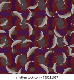 Seamless texture with a flock of dolphins under water, illustration for background