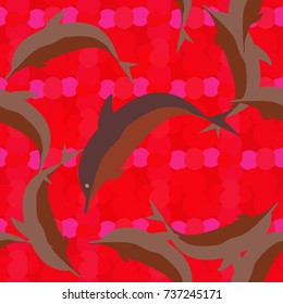Seamless texture with a flock of dolphins under water, illustration for background