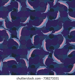 Seamless texture with a flock of dolphins under water, illustration for background