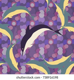 Seamless texture with a flock of dolphins under water, illustration for background