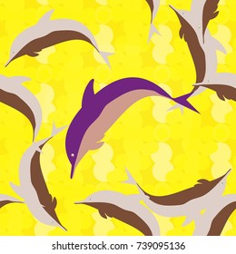 Seamless texture with a flock of dolphins under water, illustration for background