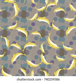 Seamless texture with a flock of dolphins under water, illustration for background