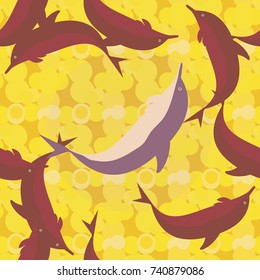 Seamless texture with a flock of dolphins under water, illustration for background