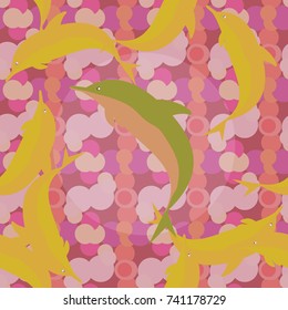 Seamless texture with a flock of dolphins under water, illustration for background
