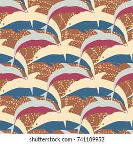 Seamless texture with a flock of dolphins under water, illustration for background