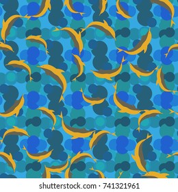 Seamless texture with a flock of dolphins under water, illustration for background