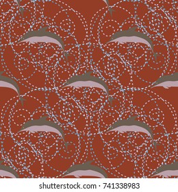 Seamless texture with a flock of dolphins under water, illustration for background