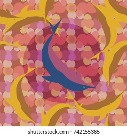 Seamless texture with a flock of dolphins under water, illustration for background