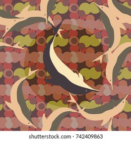 Seamless texture with a flock of dolphins under water, illustration for background