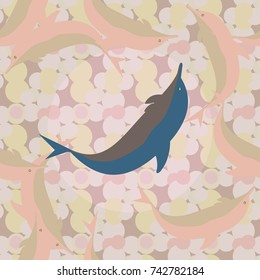 Seamless texture with a flock of dolphins under water, illustration for background