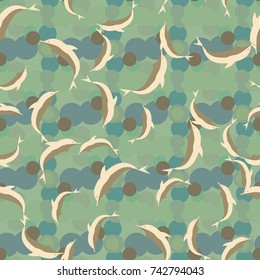 Seamless texture with a flock of dolphins under water, illustration for background