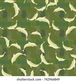 Seamless texture with a flock of dolphins under water, illustration for background