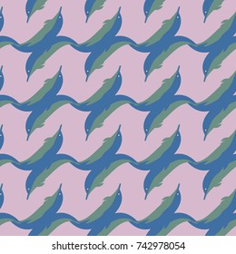 Seamless texture with a flock of dolphins under water, illustration for background