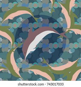 Seamless texture with a flock of dolphins under water, illustration for background