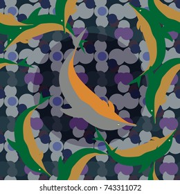 Seamless texture with a flock of dolphins under water, illustration for background