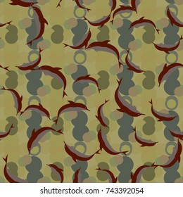 Seamless texture with a flock of dolphins under water, illustration for background