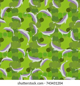 Seamless texture with a flock of dolphins under water, illustration for background