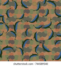 Seamless texture with a flock of dolphins under water, illustration for background