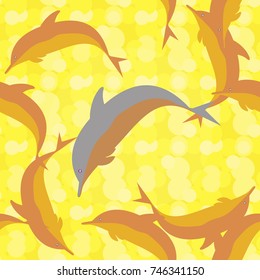 Seamless texture with a flock of dolphins under water, illustration for background
