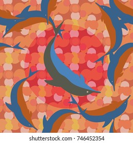 Seamless texture with a flock of dolphins under water, illustration for background