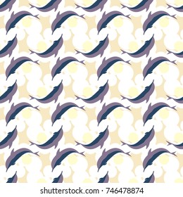 Seamless texture with a flock of dolphins under water, illustration for background