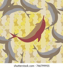Seamless texture with a flock of dolphins under water, illustration for background