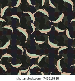 Seamless texture with a flock of dolphins under water, illustration for background