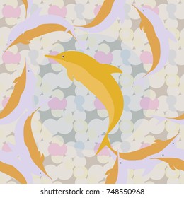 Seamless texture with a flock of dolphins under water, illustration for background
