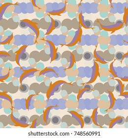 Seamless texture with a flock of dolphins under water, illustration for background