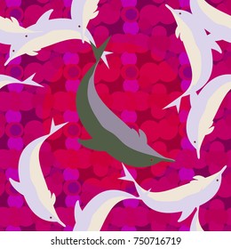 Seamless texture with a flock of dolphins under water, illustration for background