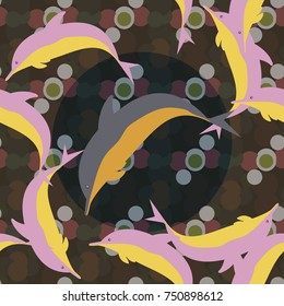 Seamless texture with a flock of dolphins under water, illustration for background