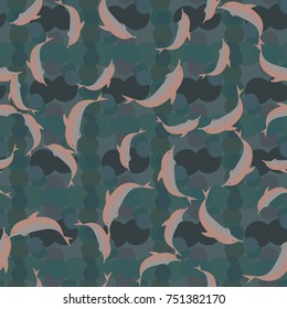 Seamless texture with a flock of dolphins under water, illustration for background