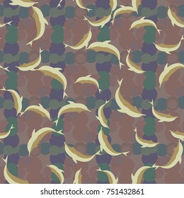 Seamless texture with a flock of dolphins under water, illustration for background