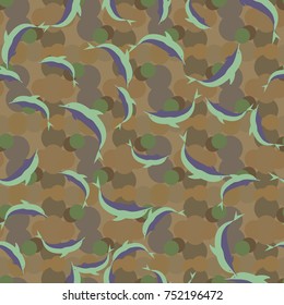 Seamless texture with a flock of dolphins under water, illustration for background