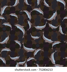 Seamless texture with a flock of dolphins under water, illustration for background