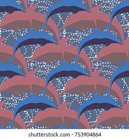 Seamless texture with a flock of dolphins under water, illustration for background