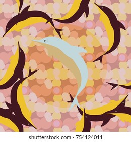 Seamless texture with a flock of dolphins under water, illustration for background